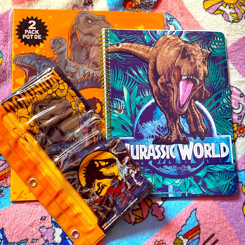 Colorful Jurassic Park  School Supplies Set (3) NWT
